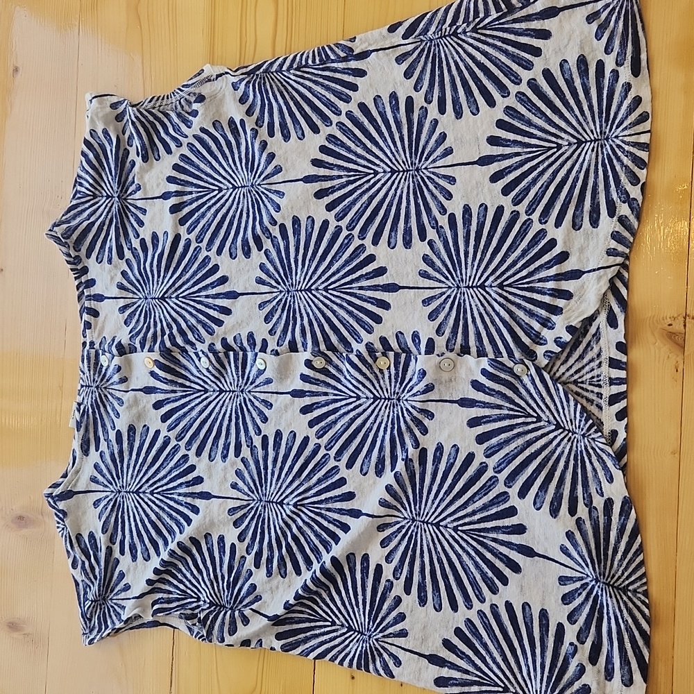 Joie 100% Linen Blouse Cap Sleeve Coastal White Blue L - Picture 9 of 16